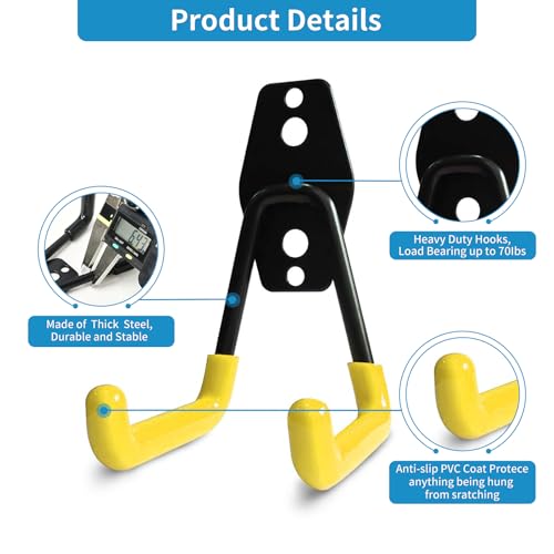 GeeWatom 2 Pack Garage Storage Utility Hooks，Garage Garden Tool Organizer，Steel Wall Mount Hooks, Garden Small U Hooks (Yellow) - color: Yellow