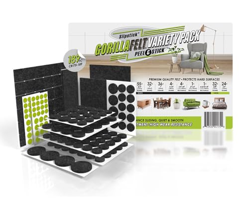 Slipstick Gorilla Felt Furniture Pads (189 Piece Variety Pack) Premium Furniture Pads & Chair Leg Floor Protectors for Hardwood Floors & Hard Surfaces - size: 189 Piece Variety Pack