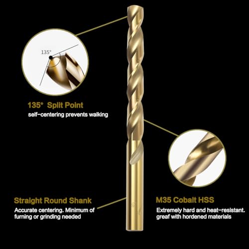 13Pcs Cobalt Drill Bit Set (1/16"-1/4"), M35 HSS, 135 Degree Tip, Twist Jobber Length for Hardened Metal, Stainless Steel, Cast Iron, Wood, and Plastics, with Index Storage Case - style: 13pcs Cobalt Drill