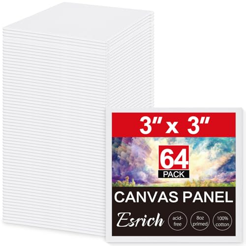 ESRICH 3x3IN Small Canvases for Painting, 64 Pack Mini Canvas Boards Cotton Painting Canvas Primed Acid Free Mini Blank Canvas Panels for Oil Paint,Watercolor,Acrylic Paint,Gouache&Tempera. - size: 3x3in 64pack