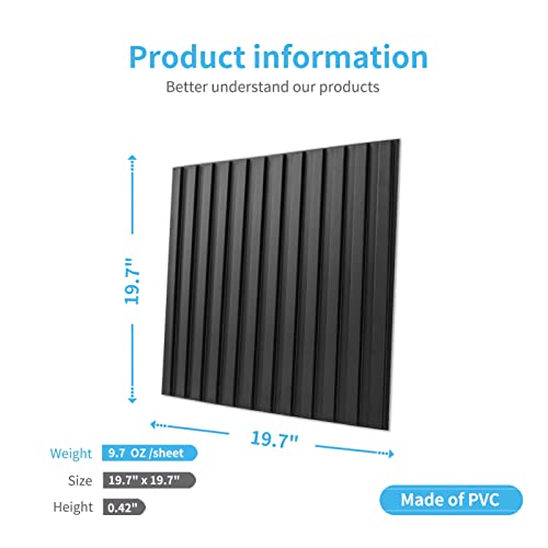 Art3d 3D Fluted Textured Slat Wall Panels, 19.7 x 19.7 in, 12-Pack, Black | PVC, Waterproof, Scratch Proof, Wipeable, Break-Proof, Ideal for Home, Office and Commercial Spaces - color: Square - Black, size: 19.7 x 19.7in.