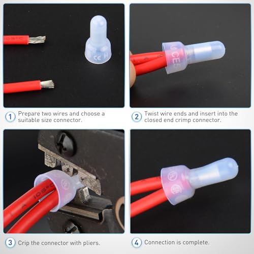 Nilight 300PCS CE1 Closed End Crimp Terminal 22-16 Gauge Nylon Insulated - color: 300PCS 22-16# Terminals