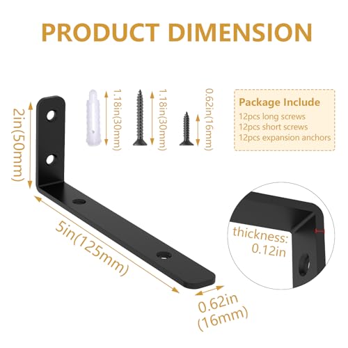 LSK 6PCS L Bracket, L 5"×H 2" Shelf Support Bracket, Max Load :42lb, Black - color: Black, size: 5x2 inch (light duty)