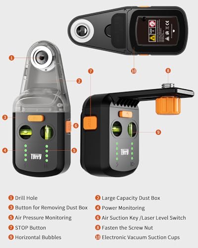 4-in-1 Laser Level for Picture Hanging, Rechargeable Laser Level with Vacuum Suction Mount and Drill Dust Collector, Wall Alignment Tool for Shelves, Frames, Home Improvement, DIY Projects