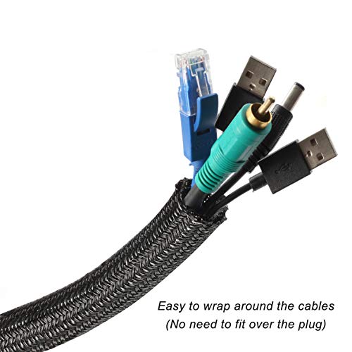 Cable Management Sleeve, Split Design, 10FT - 1/2 Inch, Black - color: Black, size: 1/2"-10ft