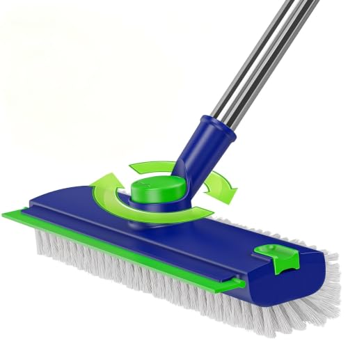 Floor Scrub Brush with Long Handle & Squeegee for Bathroom - color: Blue