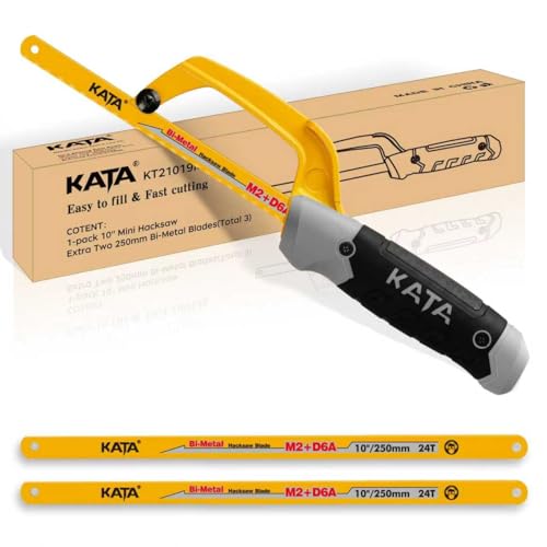 KATA 10 Inch Mini Hacksaw for Metal Cutting with 3PCS Blades in Tight Space - size: 10" Hacksaw