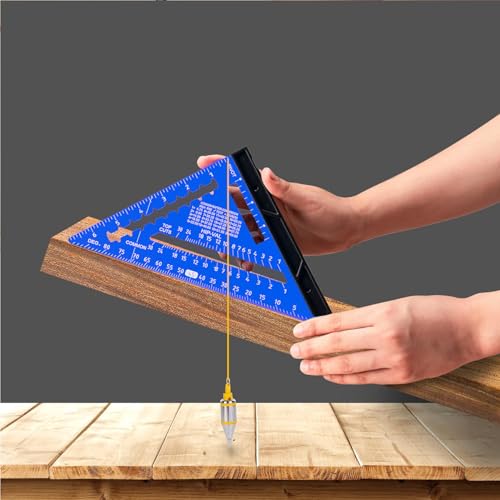Beslands 7 inch Rafter Square with Level, Aluminum Metal Triangle Ruler Carpenter Square Woodworking Layout Tool Aluminum Triangle Tool Stainless Steel Ruler (Blue) - color: Blue, size: 7" - Level