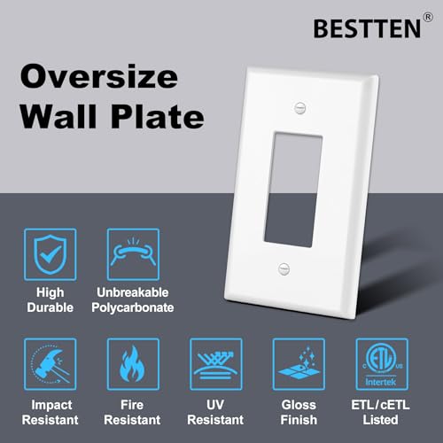 BESTTEN 10 Pack 1-Gang Oversize Decor Wall Plate, Jumbo Receptacle Cover - size: Decor Oversize
