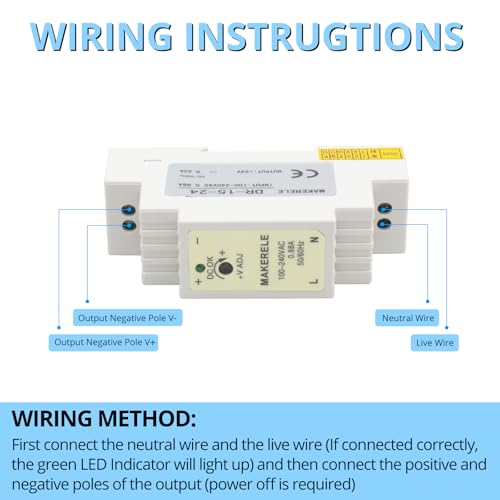MAKERELE 15W 24V DR AC to DC Slim DIN Rail Power Supply - style: 15W-24V