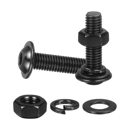 M METERXITY 10 Set M8 x 30mm Flanged Button Head Socket Cap Screws, Black 304 Stainless Steel 18-8 Hex Socket Head Screws Bolts, Nuts, Flat & Lock Washers for DIY, Furniture, Automotive - size: M8 x 30mm