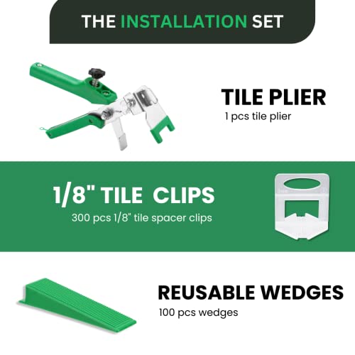 Tile Leveling System with 1 Plier, 300 Wedges, 300 1/8" Clips - Tile Spacer Leveling System Kit for Perfect Tile Installation - color: Tile Leveling Kit 1/8"