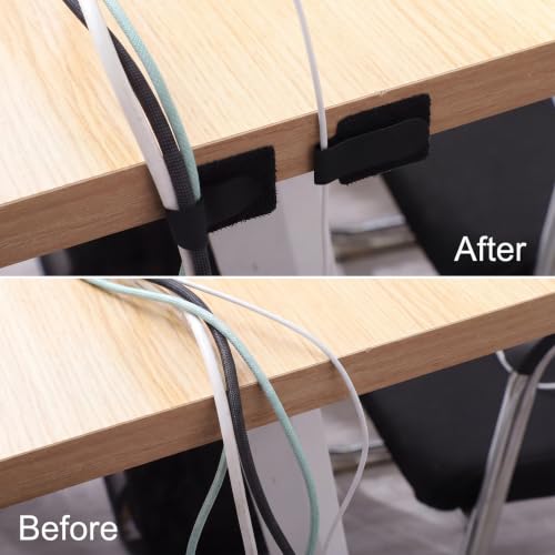 100 Pcs Cable Management Under Desk, Hook and Loop Cable Straps, Black - color: Black