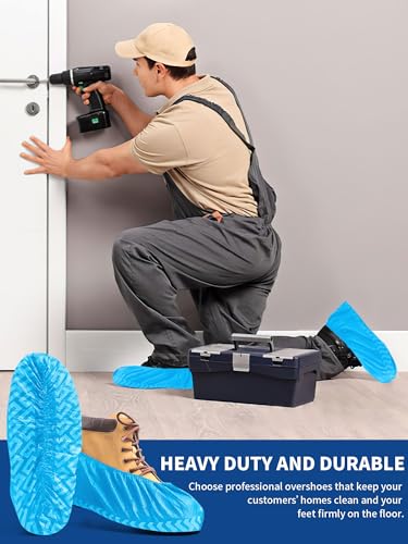 X-Large Shoe Covers Disposable Non-Slip, Non-Woven Fabric Boot Covers, Stretchable Fits Up to Size 13 US Men (Blue, 100 Pack) - color: Blue, size: 100 Pack
