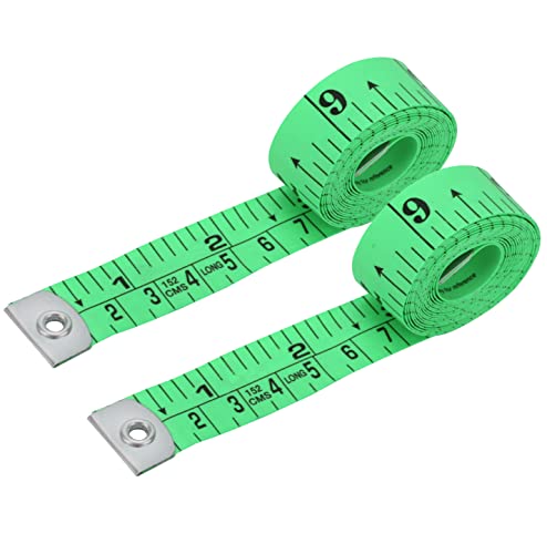 Flexible Tape Measure Pack of 2, Accurate Dual Scale Standard & Metric Measurements Tape,Soft Measuring Tape for Body, Weight Loss Sewing Tailor Craft Ruler 150cm/60 inch - color: Green / 2 Pack