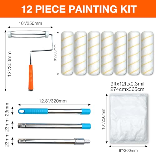 12 Pack 9 Inch Paint Roller Kit with 3FT Extendable Pole - color: 13 Pack, 9" roller