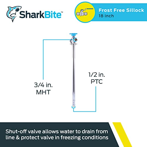 SharkBite 18 Inch Frost Free Sillcock, 1/2 x 3/4 Inch MHT, Push to Connect Brass Plumbing Fitting, PEX Pipe, Copper, CPVC, PE-RT, HDPE, 24638LF - size: 18 in