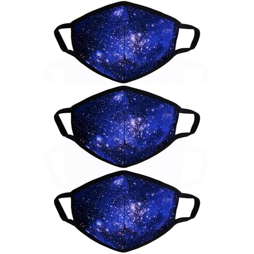 Cloth Face Mask for Women, Men - Reusable Fabric Masks with Nose Wire - color: 3 Pack Blue Galaxy