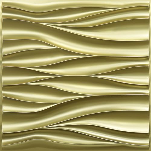 STICKGOO 3D Wall Panels, Champaign Gold Wave Design, 19.7''x19.7'' - color: Champaign Gold