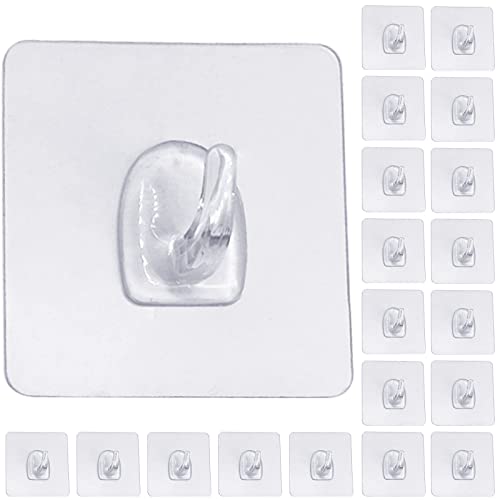 Adhesive Hooks, Heavy Duty Utility Hooks 20 lb(Max) Waterproof and Oilproof Removable, 20 Pack Seamless Hooks Reusable Wall Hook for Kitchen Bathroom Bedroom Office