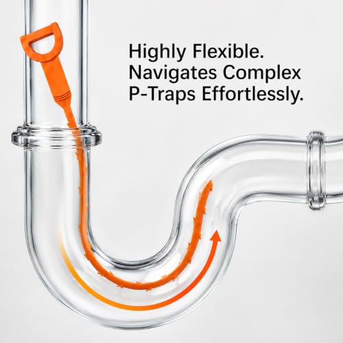 Drain Clog Remover Snake Tool for Hair and Debris, Unclog Toilet, Sink, Shower, Bathtub, Sewer - color: Orange 6+1