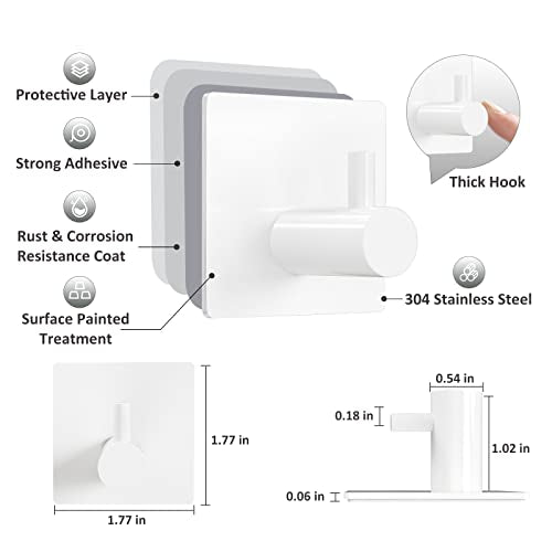 VIS'V Adhesive Towel Hooks, Shower Wall Stick on Hooks, White, 4 Pcs - color: White