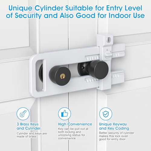 AST French Door Lock for Double Doors, Adjustable, 3 Brass Keys, Key Differ - style: Matte White with Keyed Differ