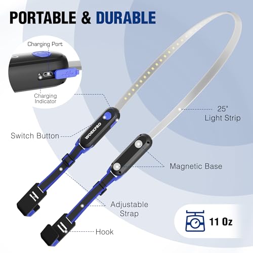 WORKPRO Rechargeable Underhood Work Light, 25" Foldable Magnetic Light Bar