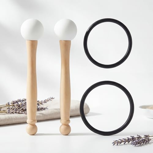 Nuanchu 4 Pcs Rubber Singing Bowl Mallets with O Rings, Wood Handle