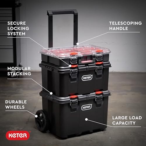 Keter Stack N Rolling Tool Box Modular Storage System 3 Piece - color: Black/Red, size: 3PC System