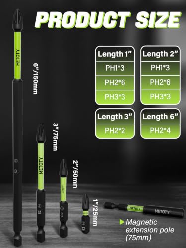 Impact Screwdriver Bits Set Magnetic Mixed,31PCS PH Insert Driver Bits Includes Various Sizes and Lengths,S2 Alloy Steel with 60mm Extension Bars - size: Bulk-31PCS
