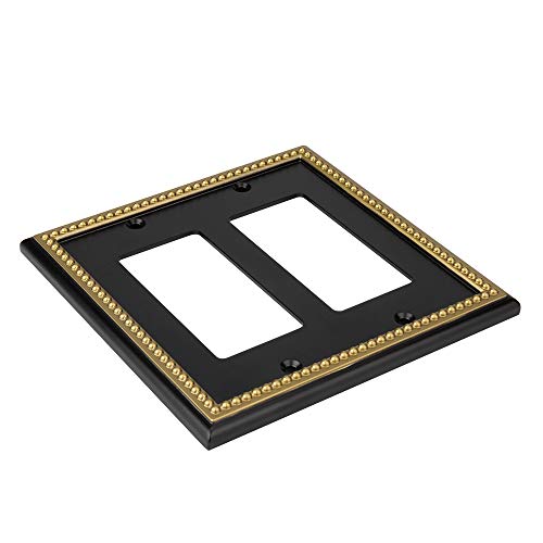 Pearled Frame Decorative Wall Plate Switch Plate Outlet Cover (Double Decorator, Black & Dark Golden) - style: Double Decorator