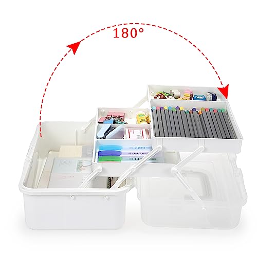 BTSKY 3-Layer Plastic Dividing Storage Box Craft Organizer and Storage - color: Beige White