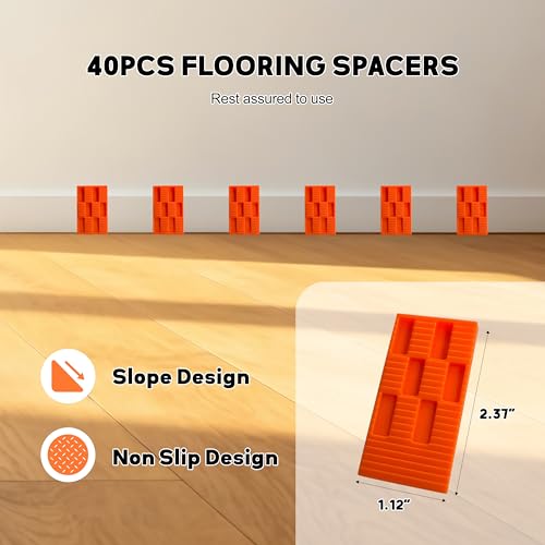 Laminate Flooring Tools, 65-Piece Wood Flooring Installation Kit with Double-Faced Rubber Mallet, 10” Contour Gauge, Tapping Block with Handle, 60-Piece Flooring Spacers, Pull Bar, Tape Measure