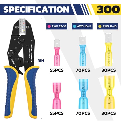 haisstronica 310PCS Heat Shrink Spade Connectors Set, 9" Wire Crimper - size: 310 PCS