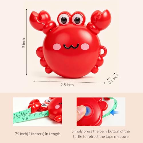 Cute Red Crab Fashion Measuring Tape 79", Sewing Gifts w/Keychain - color: A3-Red Crab
