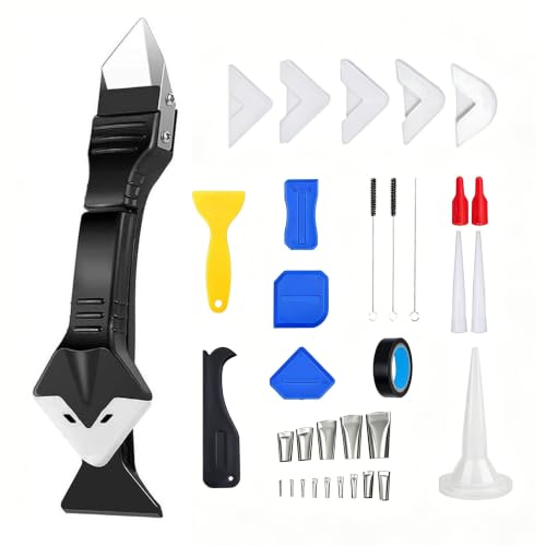 3 in 1 Caulking Tool – Silicone Caulk Remover with Scraper & Grout Removal, Sealant Finishing & Smoothing, Adhesive Residue Scraper, Caulk Finishing Kit for Home, Bathroom, Kitchen, Window, Sink - size: 3 in 1 Caulk Remover Kit