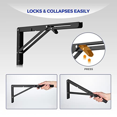Ravinte Matte Black Folding Shelf Brackets, 16 Inch, 2 Pack - size: 16 Inch