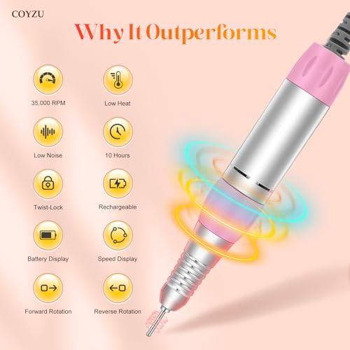Professional Electric Drill, 35000RPM Rechargeable Nail File - color: Light Pink