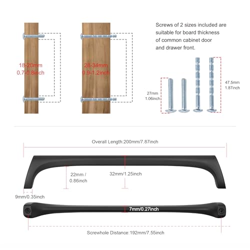 AVICCI 5 Pack Cabinet pulls-7.5"/192mm Mattle Black Modern Drawer Handles for Kitchen Cabinet Handles Batheroom Drawer Dresser Furniture Handware - color: Mattle Black, size: 7.5"(192mm)Hole Center-5Pcs