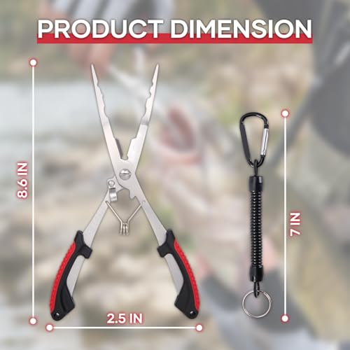 Fishing Pliers - Stainless Steel Needle Nose | Hook Remover & Line Cutter, Non-Slip Handle, For Freshwater & Saltwater