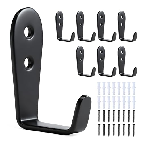 Stainless Steel Hooks for Hanging, Heavy Duty Hook, Wall Hooks Key Holder Wall Mount Hanger Coat Hook Garage Storage Screw Utility Hooks, 8 Pack (Black) - color: Black L