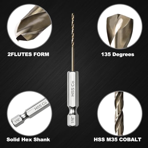 1/16 Drill Bit for Metal(10pcs), M35 Cobalt Hex Shank Quick Change Small Drill Bit Set, with Storage Case - size: 1/16(10pcs)