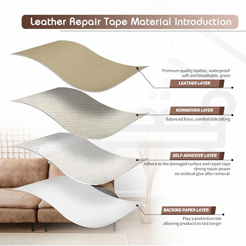 KING MOUNTAIN Leather Repair Patch,4 x 63 Inches self Adhesive Leather Repair Tape for Damaged Leather Furniture, Sofa Seating,Car Seats, Leather Goods（Medium Beige） - color: Medium Beige, size: 4" x 63"