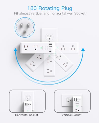 PD 20W Surge Protector Outlet Extender with Rotating Plug, USB Wall Outlet - color: White, size: 2C2A&PD 20W, 1 Pack