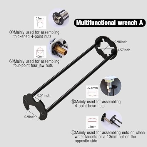 2pcs Basin Wrench Multifunctional Sink Wrench 7 Sizes Faucet Tool Four-jaw Hex Spanner Universal Plumbers Tool for Tight Spaces Kitchen Bathroom Home
