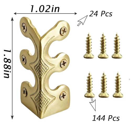 24 pcs Solid Brass Baseboard Corner Protectors, Skirting Board Corner Protectors, Vintage Metal Corner Protector Table Corner Edge Cover Safety Bracket with Screws (Golden) - color: Golden