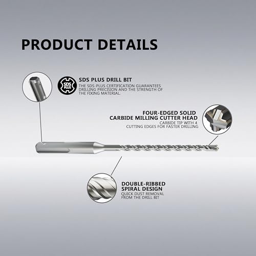 CATITO 7/32" x 6.3" SDS Plus Rotary Hammer Drill Bit, Professional Masonry Drill bit for Bricks, Cement Walls, and Concrete - size: 7/32 inch（5.5mm）, style: Length: 6.3"（160mm）