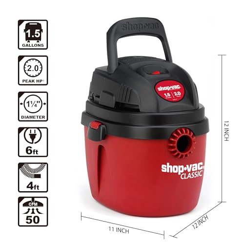 Shop-Vac 1.5 Gallon 2.0 Peak Wet Dry Vacuum + 6pc Micro Cleaning Nozzle Kit, 1-1/4" Detailed-Cleaning Attachments