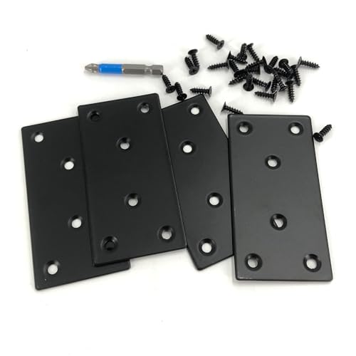 QSJ 4 Pack Black Flat Mending Plate,Six-Hole Metal Bracket, Straight Steel Brace 3.94 x 1.97'', Fixing Joining Plate for Wood with 24PCS Screws, 1x Screwdriver. - size: Black, 3.94x1.97‘’